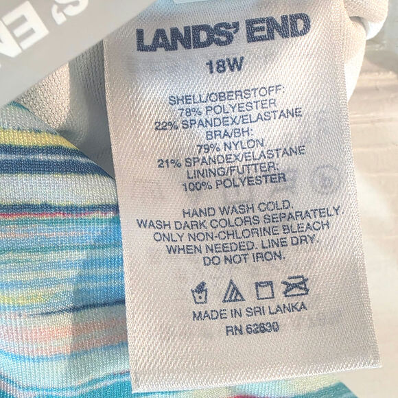 Lands End One Piece Swimsuit X-Back Plus Sz 18 W Colorblock Blue Yellow Modest - Picture 11 of 11